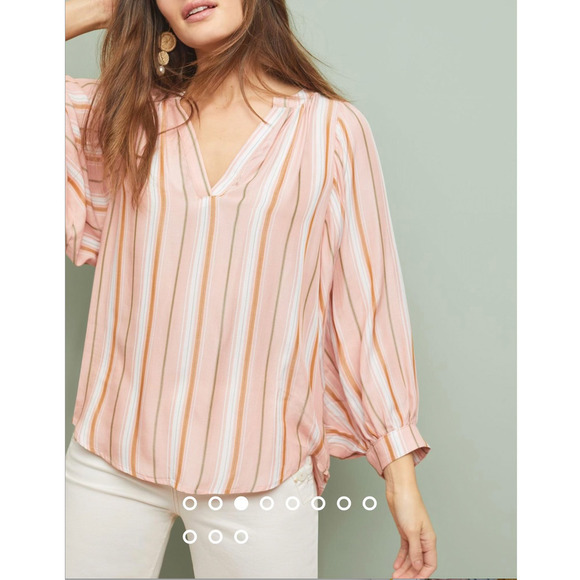 Anthropologie Maeve Brenda Peasant Top Blouse in Pink Stripes, Size XS - Picture 5 of 16